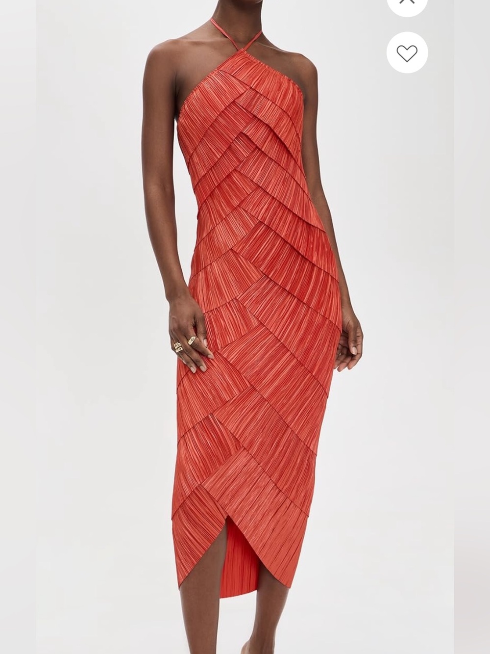 cult gaia Coral Red One-Shoulder Pleated Midi Dress